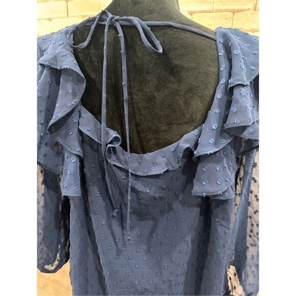 Gibson look 3/4 sleeve navy blue ruffle blouse size medium - Picture 10 of 10